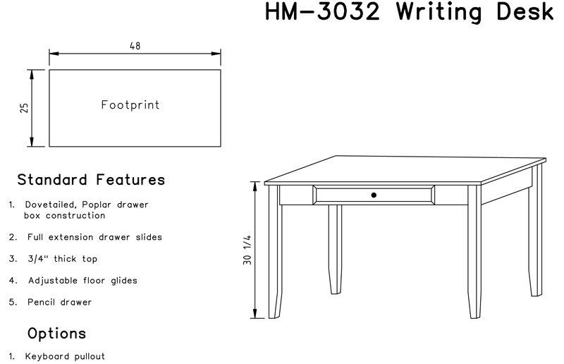 Hampton 48" Writing Desk Dimensions